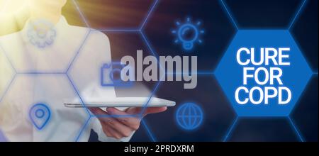 Cura concettuale della didascalia per BPCO. Parola scritta sul trattamento medico sulla malattia polmonare ostruttiva cronica bolla del discorso sul pavimento con informazioni importanti scritto in. Foto Stock