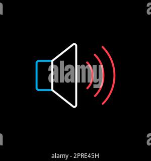 Volume massimo vettore alto su sfondo nero. Simbolo grafico per il design, il logo, l'app, l'interfaccia utente e il sito Web musicale e sonoro Foto Stock
