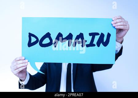 Segno che visualizza dominio, concetto che significa stringa di identificazione che definisce un regno di autonomia amministrativa Foto Stock