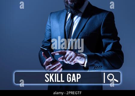 Segno che mostra il gap di abilità, concetto del Internet che fa riferimento a una persona s è debolezza o limitazione di conoscenza Foto Stock