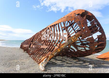 Relitti sulla spiaggia di San Gregorio, sito storico del Cile Foto Stock