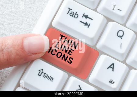 Scrittura visualizzazione di testo icone linea sottile, Panoramica aziendale simboli utilizzati nei telefoni cellulari e altre applicazioni come pulsanti Donna con cellulare visualizzazione Digi Foto Stock