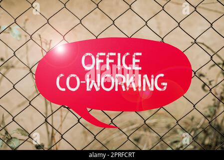 Testo che mostra l'ispirazione Office Co Working, Business idea servizi aziendali che forniscono spazi condivisi per lavorare due team in piedi discutere nuove differenze Foto Stock