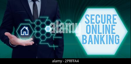 Didascalia di testo Presentazione di Secure Online Banking, Panoramica aziendale proteggere la banca digitale per le transazioni su Internet Foto Stock