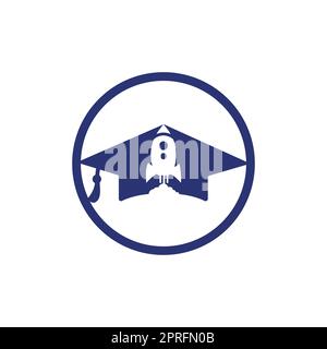 Tappo graduato con logo a razzo. Logo Rocket per l'educazione aeronautica o l'accademia. Illustrazione Vettoriale