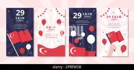 29 Ekim Turkey Republic Day Social Media Stories Template Hand Drawed Cartoon Flat Illustration Foto Stock