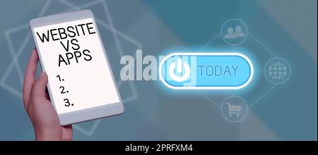 Scrittura a mano segno Sito web vs Apps. Panoramica aziendale dubbio tra l'utilizzo di una pagina Web o di un'applicazione online Foto Stock