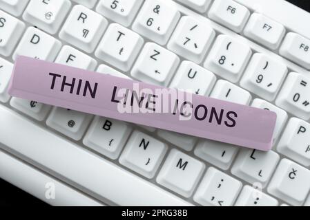 Icone della linea sottile della visualizzazione concettuale. Simboli del concetto di business utilizzati nei telefoni cellulari e in altre applicazioni come Buttons Man con il cellulare che presenta la barra di ricerca grafica e nuove strategie. Foto Stock