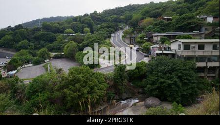 Taipei, Taiwan, 11 aprile 2022: Area ricreativa delle sorgenti termali di Huangxi nel parco nazionale di Yangmingshan Foto Stock