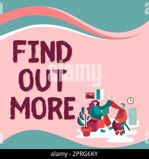 Testo scritto a mano Scopri di più, Panoramica aziendale per ulteriori dettagli contattaci o cercarlo nella nostra pagina web Foto Stock