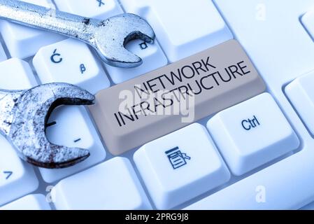 Firma a mano infrastruttura di rete, Internet Concept hardware e risorse software in e out Connection Foto Stock