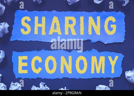 Didascalia di testo che presenta Sharing Economy, concetto che significa un sistema in cui le risorse sono condivise privatamente tra gli individui Foto Stock