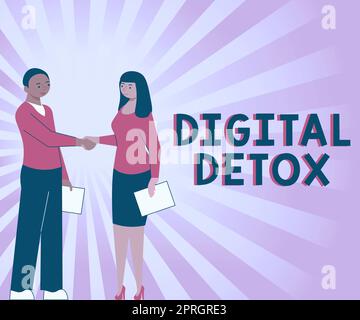 Segnaletica che mostra Digital Detox, vetrina aziendale senza dispositivi elettronici Scollega per riconnetterti scollegato Foto Stock