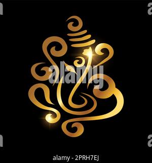 Golden Ganesh Puja. ganesh Chaturthi Sign Illustrazione Vettoriale