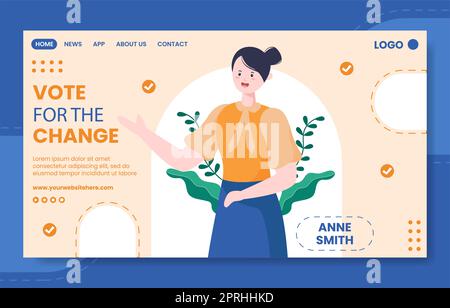 Giorno delle elezioni politiche Social Media Landing Page Template Cartoon Flat disegnato a mano Illustrazione Foto Stock