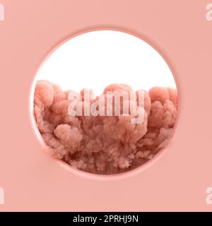 fumo rosa su finestra circolare bianca e rosa. rendering 3d Foto Stock