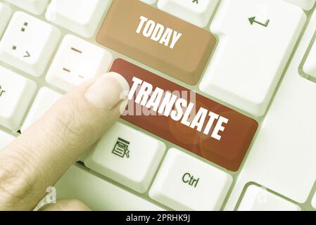 Didascalia di testo Presentazione Traduci, Business presentare un'altra parola con lo stesso significato equivalente di una lingua di destinazione Foto Stock