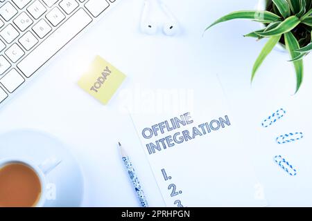Segno di testo che mostra l'integrazione offline. Concetto del Internet prima triade di televisione di vendita Stampa ed esterno Foto Stock
