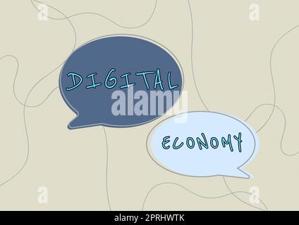 Didascalia di testo che presenta la rete mondiale di attività e tecnologie economiche dell'economia digitale. Concetto che significa rete mondiale di attività economiche e tecnologie Oval Thought Bubbles che rappresentano le chat e i social network media. Foto Stock