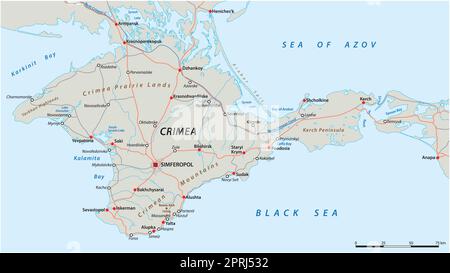 Mappa vettoriale dettagliata della crimea e delle principali città Illustrazione Vettoriale