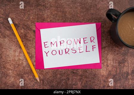 Visualizzazione concettuale Empower Yourselfting controllo degli obiettivi di impostazione della vita scelte positive, approccio aziendale prendere il controllo degli obiettivi di impostazione della vita posizione Foto Stock