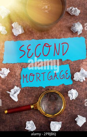 Visualizzazione concettuale secondo Mortgagelien sulla proprietà che è subordinata a uno più anziano. Accesso al concetto di Internet alla proprietà subordinata a uno più anziano Foto Stock