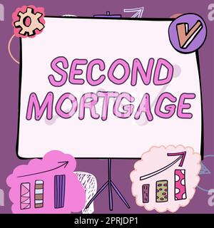 Visualizzazione concettuale secondo Mortgagelien sulla proprietà che è subordinata a uno più anziano. L'approccio aziendale è subordinato alla proprietà che è subordinata a una più anziana Foto Stock