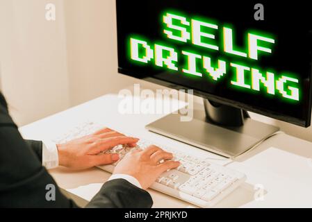 Scrittura di testo visualizzazione Guida autonoma, approccio aziendale Autonoma veicolo capacità di navigare senza intervento umano Foto Stock