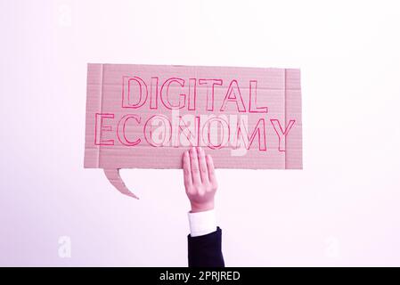 Didascalia di testo che presenta la rete mondiale di attività e tecnologie economiche dell'economia digitale. Approccio aziendale rete mondiale di attività e tecnologie economiche Foto Stock