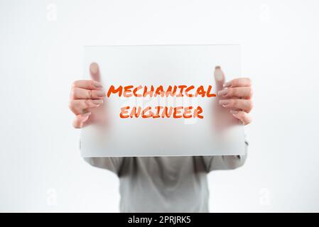 Visualizzazione concettuale ingegnere meccanico. Panoramica aziendale disciplina tecnica applicata per sistemi meccanici Foto Stock