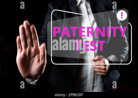 Didascalia di testo che presenta il test di paternità, l'autorità governativa della vetrina aziendale o la licenza che conferisce un diritto o un titolo Foto Stock