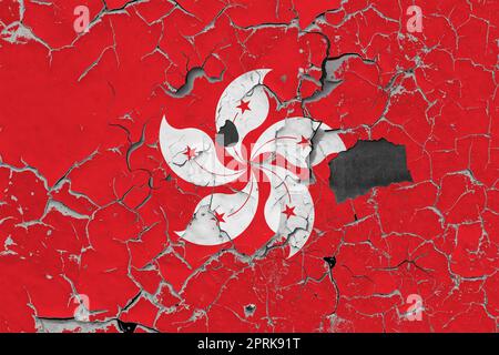 3D Bandiera di Hong Kong su un vecchio sfondo di pietra. Foto Stock