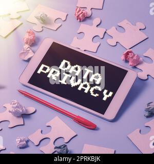Ispirazione che mostra la privacy dei dati di segno, Word scritto sulla sicurezza di Internet e la protezione digitale del sito web o landing homepage Foto Stock