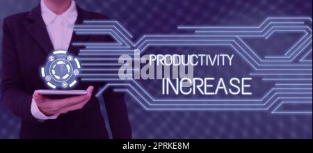 Aumento della produttività dei sottotitoli concettuali, concetto Internet più cose fatte Output per unità di input del prodotto Foto Stock