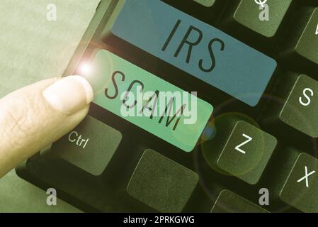 Ispirazione mostrando segno IRS truffa, Business Concept ha preso di mira i contribuenti fingendo di essere Internal Revenue Service Foto Stock