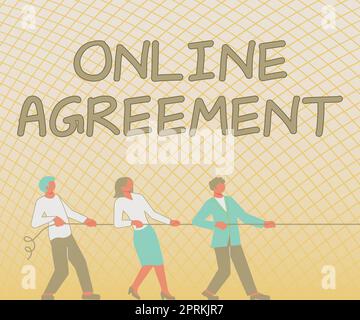 Visualizzazione concettuale accordo online, metodo di approccio aziendale condotto utilizzando la comunicazione computermediata Foto Stock