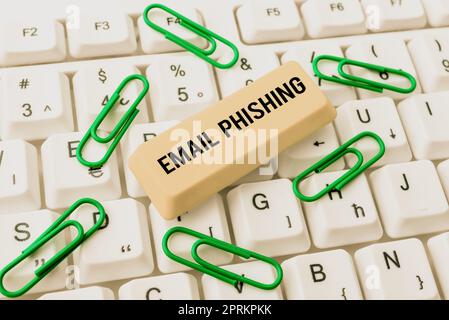 Testo che mostra ispirazione Email PhishingEmails che possono collegarsi a siti web che distribuiscono malware, e-mail di foto concettuali che possono collegarsi a siti web tha Foto Stock