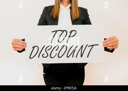 Titolo concettuale Sconto superiore, Business Concept miglior Prezzo garantito Hot ITEMS Crazy sale Promozioni Foto Stock