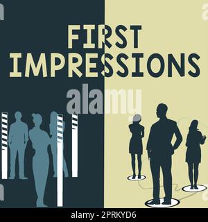 Ispirazione che mostra Sign First Impressions, eventi di vetrina aziendale quando una persona incontra un'altra persona due team in piedi discutere New Diffe Foto Stock