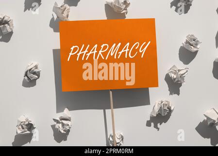 Segno che mostra Farmacia, Business Concept di avere o esprimere un parere favorevole di, di accettare come soddisfacente Foto Stock