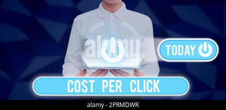 Segno di visualizzazione del costo per clic. Word for Pay una quantità di denaro ogni volta che una persona visita il sito web Foto Stock