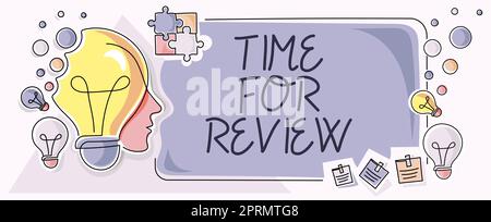 Didascalia testo presentare tempo per la revisione, Word scritto su Valutazione Feedback momento prestazioni tasso valutare Donna con cellulare visualizzazione digitale Gl Foto Stock