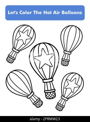 Bollature Hot Air Coloring Book Page in Letter Page Size. Foglio di lavoro colorazione bambini. Elemento vettoriale premium. Foto Stock