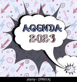 Scrittura a mano Agenda 2023, Word per l'elenco delle attività nell'ordine in cui devono essere prese in considerazione Foto Stock