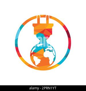 Modello con logo vettoriale per cavi elettrici globali. Logo Global Power. Illustrazione Vettoriale