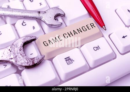 Testo che mostra ispirazione Game Changer, Word for Sports Data Scorekeeper Gamestreams Live Scores Team Admins Foto Stock