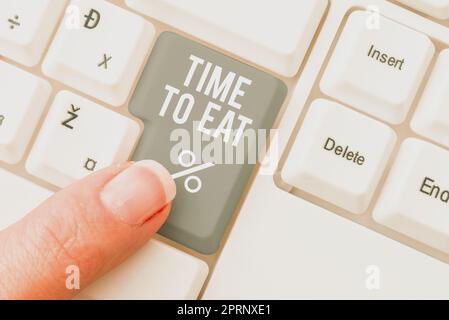 Scrittura visualizzazione testo tempo di mangiare. Vetrina d'affari momento giusto per gustare un pasto pranzo cena buon cibo fame Foto Stock