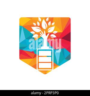 Design illustrativo del modello del logo della batteria e della natura ecologica. Modello con logo Green Energy. Illustrazione Vettoriale