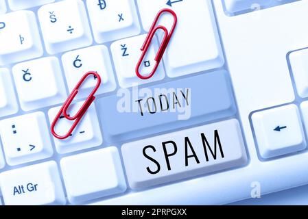 Segno che visualizza Spam, foto concettuale non richiesto di solito messaggio commerciale inviato un gran numero di destinatari Foto Stock