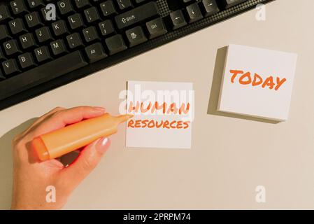 Cartellonistica che mostra risorse umane le persone che compongono la forza lavoro di un'organizzazione. Panoramica aziendale la presentazione di chi costituisce la forza lavoro di un'organizzazione Foto Stock